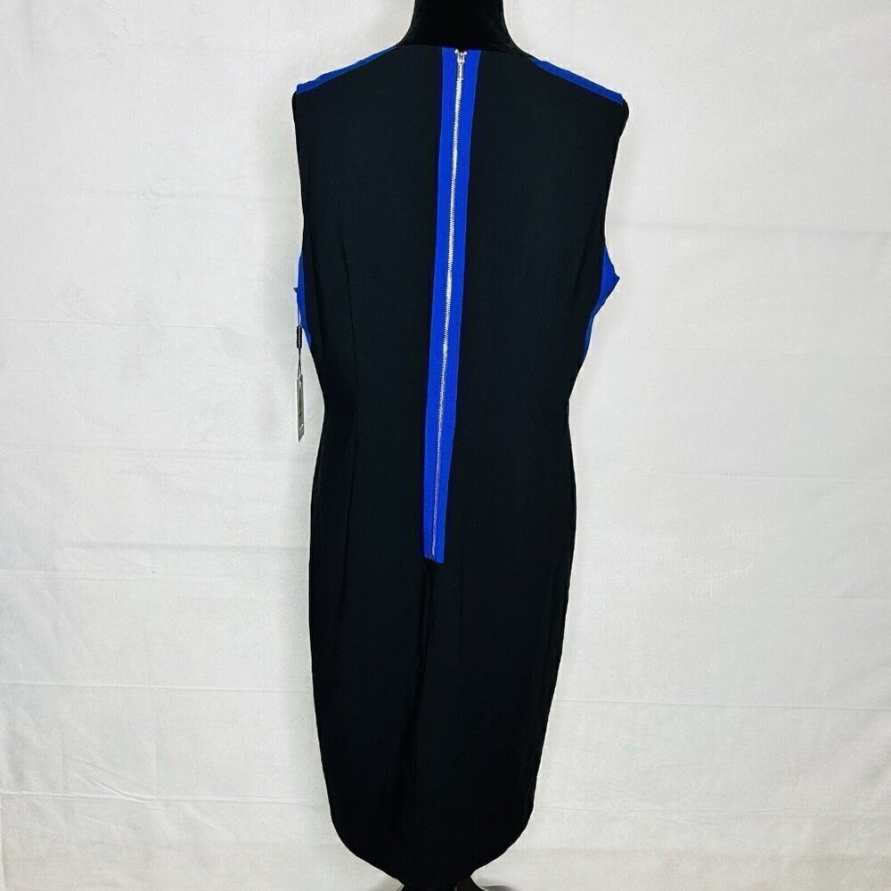 NWT Calvin Klein Womens Blue Black Round Neck Sleeveless Sheath Dress Size 14 - Picture 6 of 9